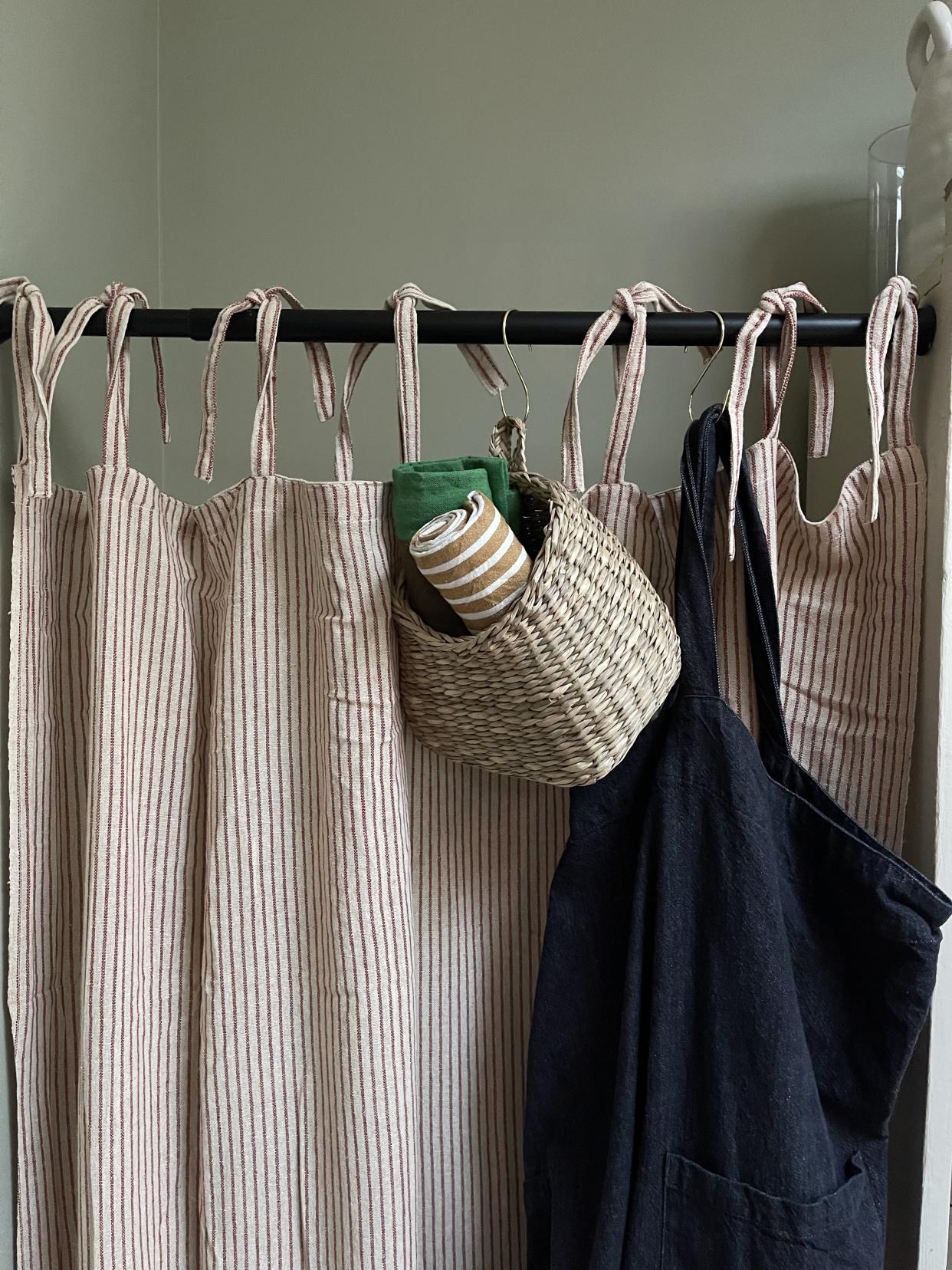 tension rod curtain storage hack