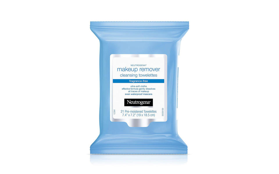 <p>Neutrogena has been producing gentle and effective makeup removal options for years — and these wipes are the epitome of getting the job done without sacrificing your skin’s happiness. These bad boys can target and remove even the most stubborn of waterproof mascaras, without leaving any kind of icky residue behind (i.e. your ticket to avoiding that scary airplane bathroom).</p> <p>To buy: <a rel="nofollow noopener" href="https://www.amazon.com/gp/product/B075WZRLNC/ref=as_li_tl?ie=UTF8&tag=tlbestmakeupwipes-20&camp=1789&creative=9325&linkCode=as2&creativeASIN=B075WZRLNC&linkId=c28f0fa67500a07d2f3ae88f45fbb478" target="_blank" data-ylk="slk:amazon.com;elm:context_link;itc:0" class="link ">amazon.com</a>, $4</p>
