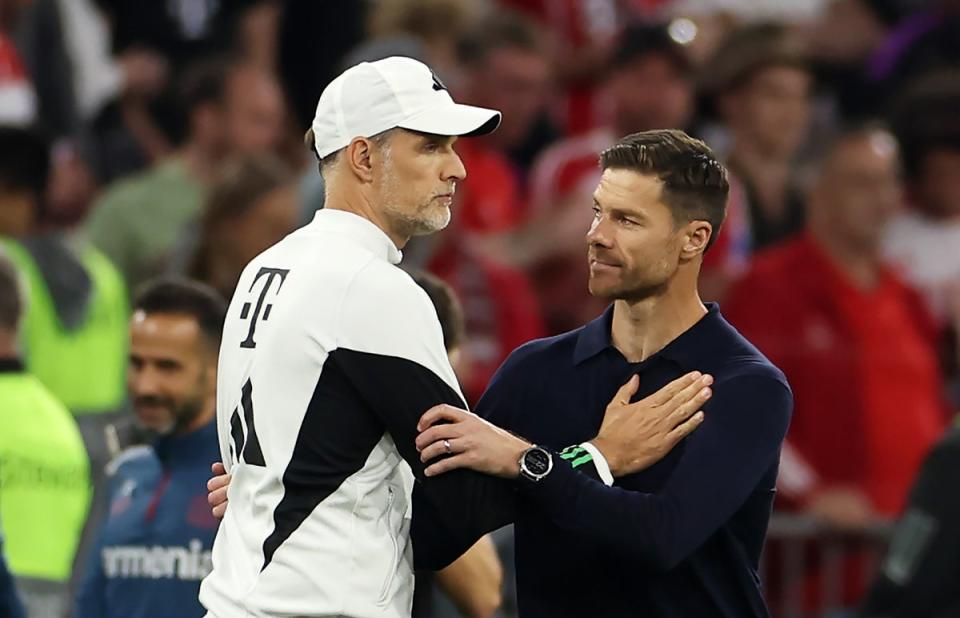 Thomas Tuchel with Xabi Alonso, coach of Bayer Leverkusen (Getty)