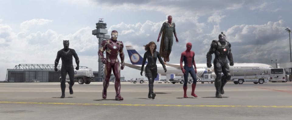 Team Iron Man standing together in "Captain America: Civil War."