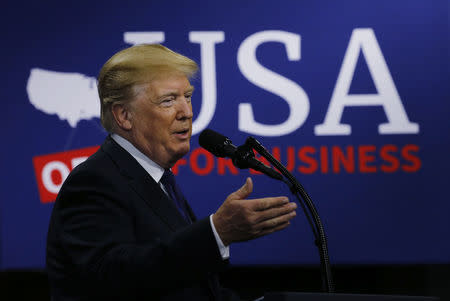 U.S. President Donald Trump delivers a speech on tax reform after touring Sheffer Corporation in Blue Ash outside Cincinnati, Ohio February 5, 2018. REUTERS/Jonathan Ernst