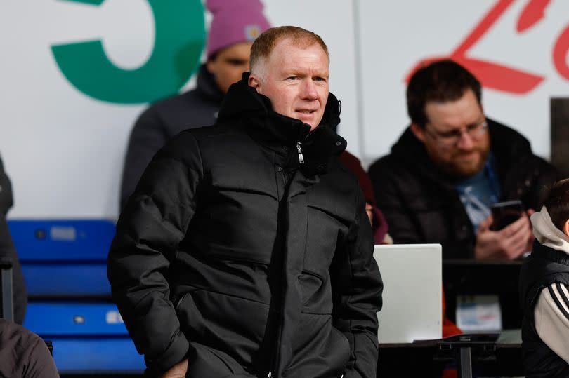 Former Manchester United and England midfielder Paul Scholes attends the game during the Sky Bet League One match between Shrewsbury Town and Oxford United.