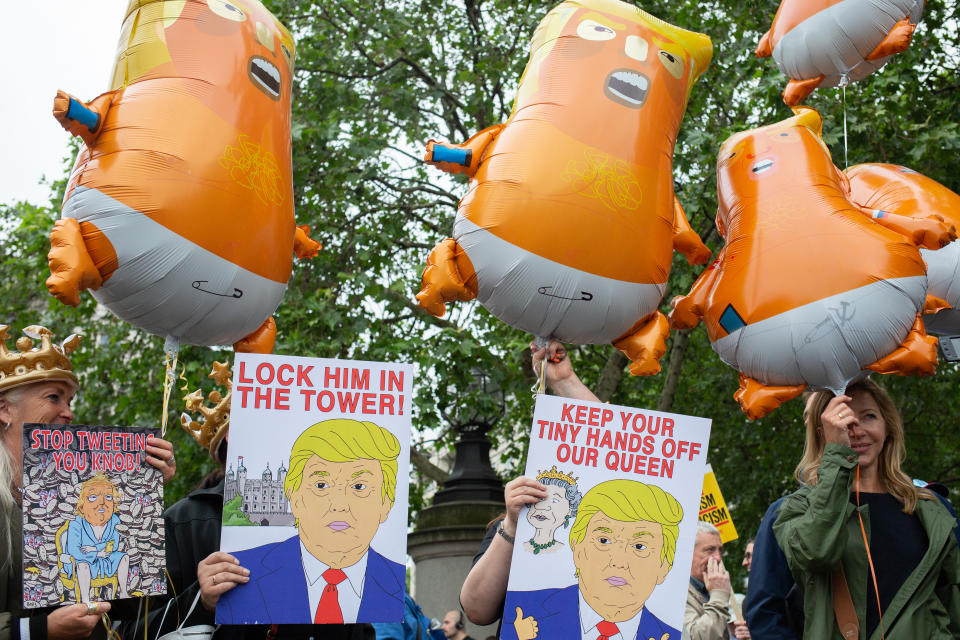Protesters in Trafalgar Square, London, on the second day of the state visit to the UK by US President Donald Trump. (Katie Collins/EMPICS)