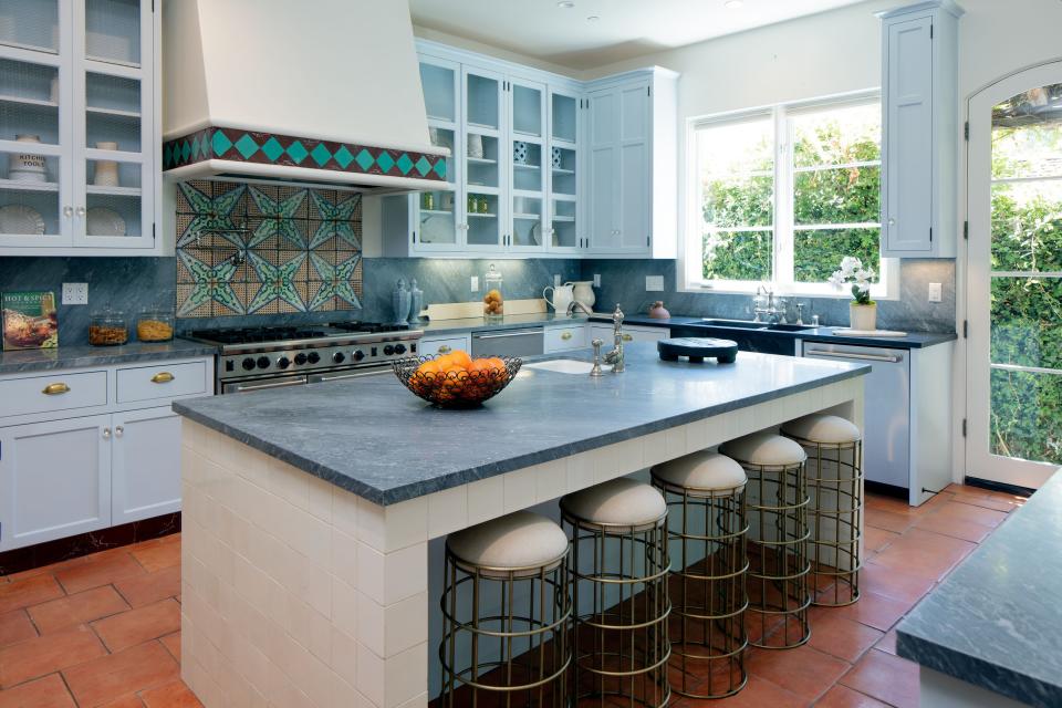 The colorful kitchen in the A League of Their Own star’s house.