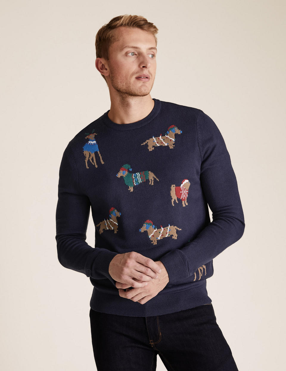 Dog Crew Neck Christmas Jumper. Image via Marks & Spencer.