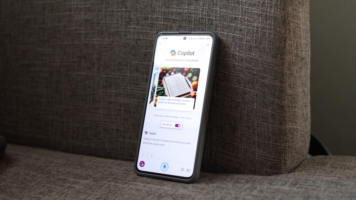  Microsoft Copilot logo on a phone screen. 