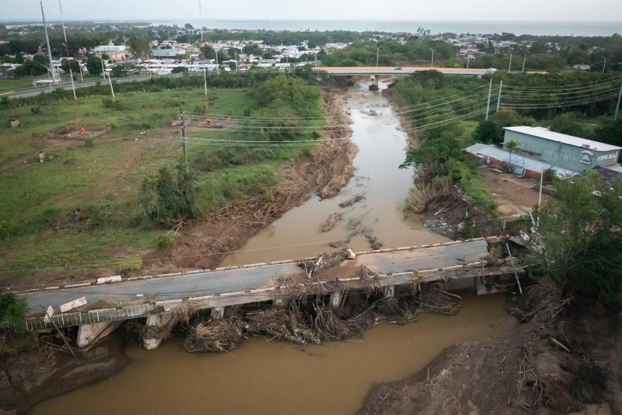 View of a damaged bridge after Hurricane Fiona hit Villa Esperanza in Salinas, Puerto Rico, Wednesday, September 21, 2022.