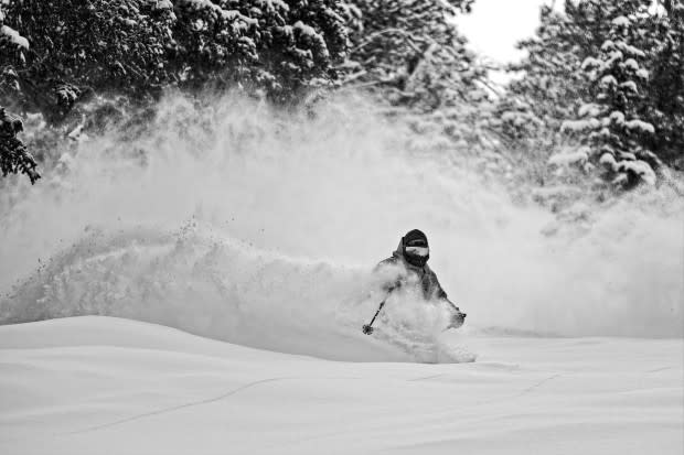 Colter Hinchliffe gets a taste on New Mexican cold smoke.<p>Photo: Liam Doran</p>