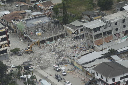 An aerial view is seen of Pedernales, after an earthquake struck off Ecuador's Pacific coast. REUTERS/Guillermo Granja