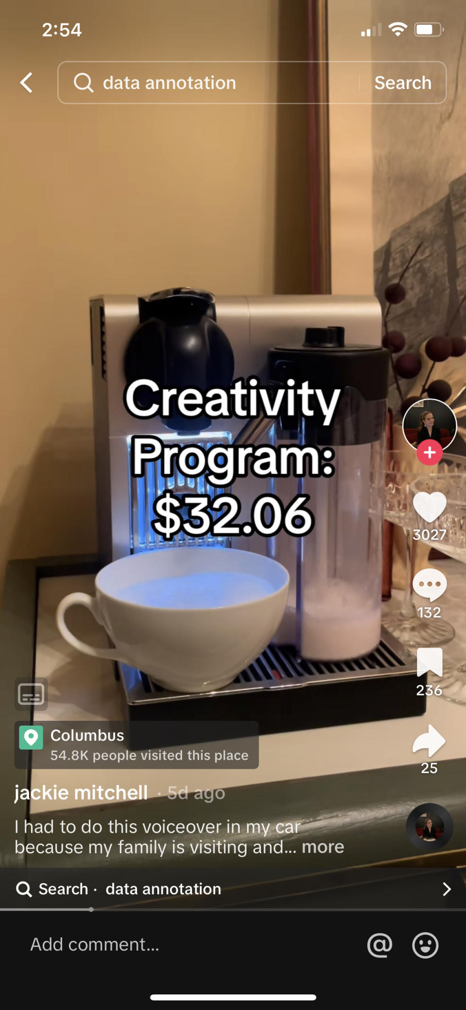 Jackie's earnings of $32.06 from TikTok on Day 16