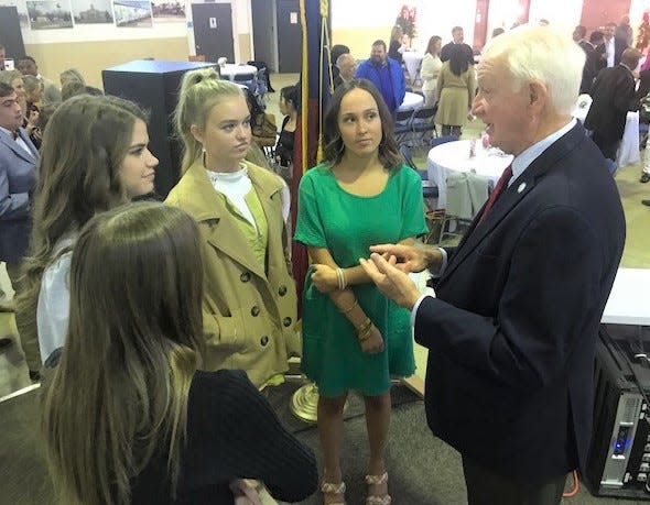 Georgia Senator Max Burns talks with members of the Jefferson County Chamber's Youth Leadership Program.