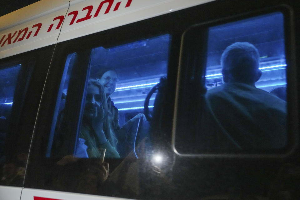 Mia Schem, 21, who was released after 55 days in Hamas captivity in Gaza, is seen in a convoy near Ofakim, Israel, Nov. 30, 2023. / Credit: Tsafrir Abayov/AP