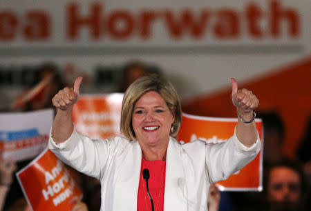 Andrea Horwath, leader of the Ontario New Democratic Party (NDP), speaks after provincial election voting closed, in Hamilton, Ontario, Canada June 7, 2018. REUTERS/Chris Helgren