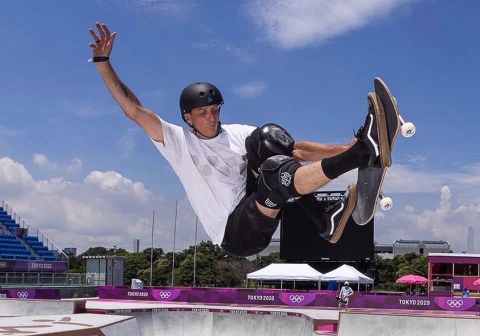 Skateboard legend Tony Hawk won't be competing when the sport he put on the map makes it Olympic debut in Tokyo, but he's certainly soaking in the experience. (Instagram/TonyHawk)