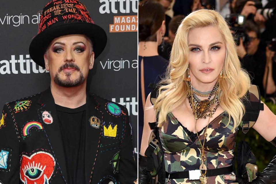 <p>Mike Marsland/WireImage, Dimitrios Kambouris/Getty</p> Boy George; Madonna