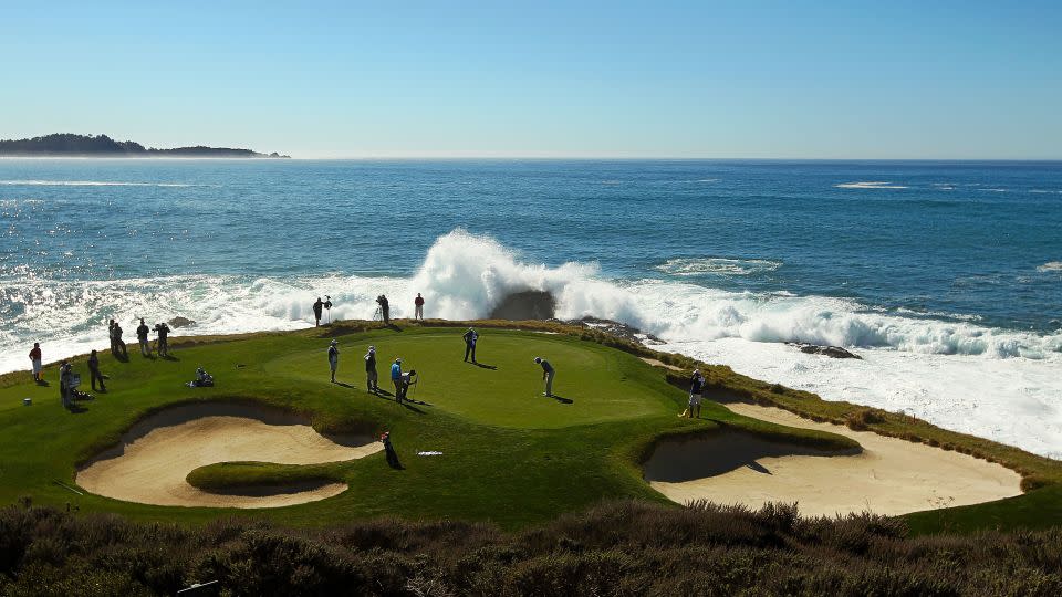 Several of Pebble Beach's holes, including the seventh (pictured in 2012), run along the ocean's edge. - Ezra Shaw/Getty Images