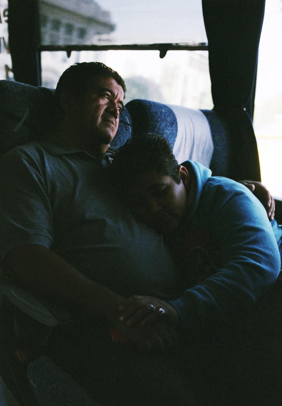 Epifanio &Aacute;lvarez Carbajal and Blanca Luz Nava V&eacute;lez, parents of missing Ayotzinapa student Jorge &Aacute;lvarez Nava, rest on the bus during a week of marching and organizing in Mexico City on Jan.&nbsp;24, 2015.
