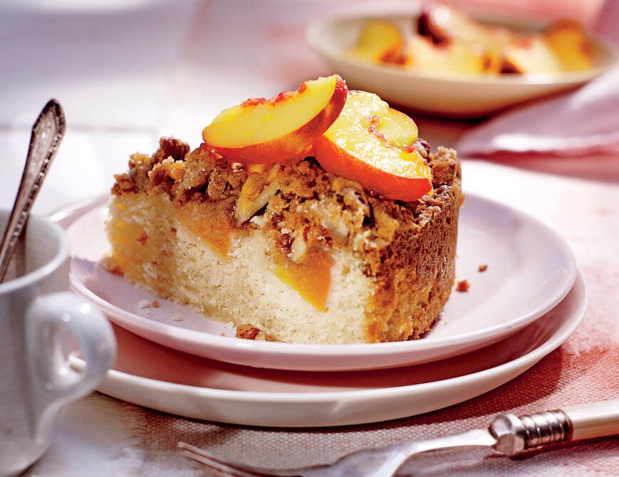 Fresh Peach Coffee Cake with Pecan Streusel