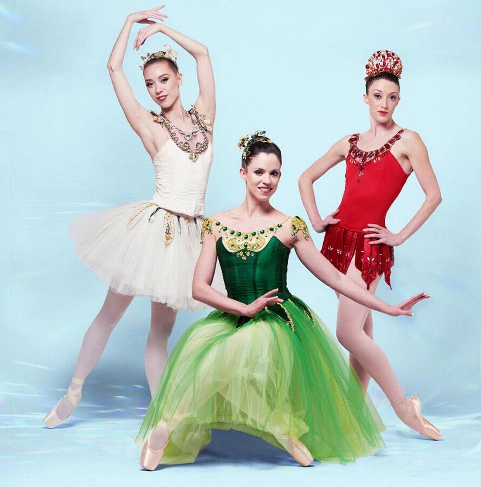 Kansas City Ballet dancers Amaya Rodriguez, Kaleena Burks and Taryn Mejia in “Jewels.”