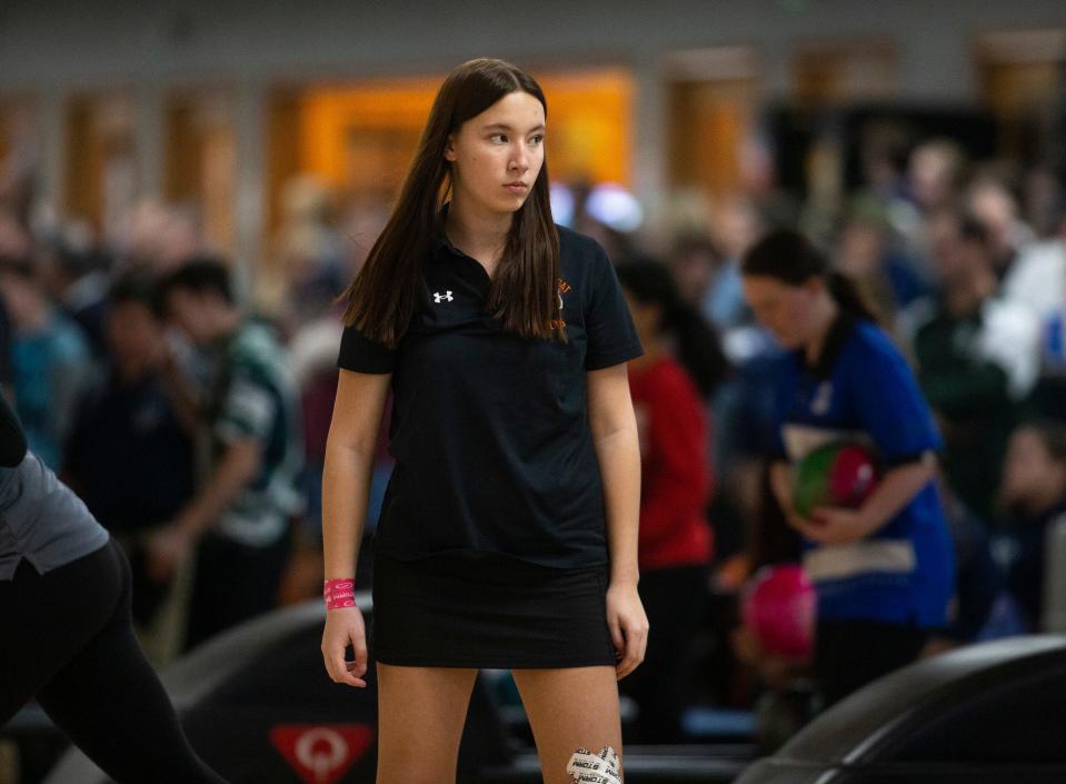 Jamie White of Barnegat. Shore Conference Tournament bowling at Ocean Lanes.   
Lakewood, NJ
Tuesday, February 6, 2024