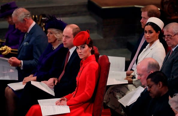 Meghan and Harry’s position in the second row of the celebration of Commonwealth Day was far from a snub and instead came down to the often-misunderstood royal ‘pecking order’ Photo: AFP/Getty Images