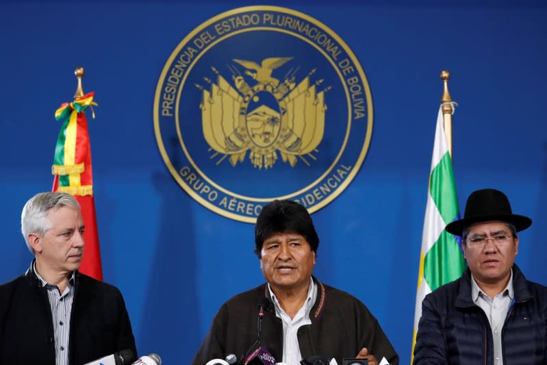 Bolivia's President Evo Morales addresses the media in El Alto