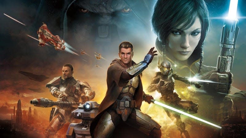 Cover art for Star Wars: The Old Republic shows Jedi and Sith warriors. 