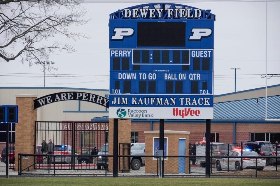 At least one person is dead and five others are injured after a 17-year-old student opened fire at Perry High School in Iowa on Thursday morning (Copyright 2024 The Associated Press. All rights reserved)