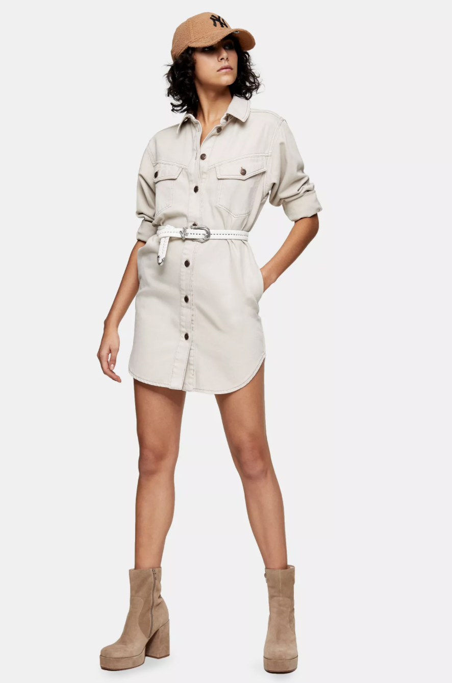 IDOL Grey Denim Sculpted Shirt Dress. Image via Topshop.