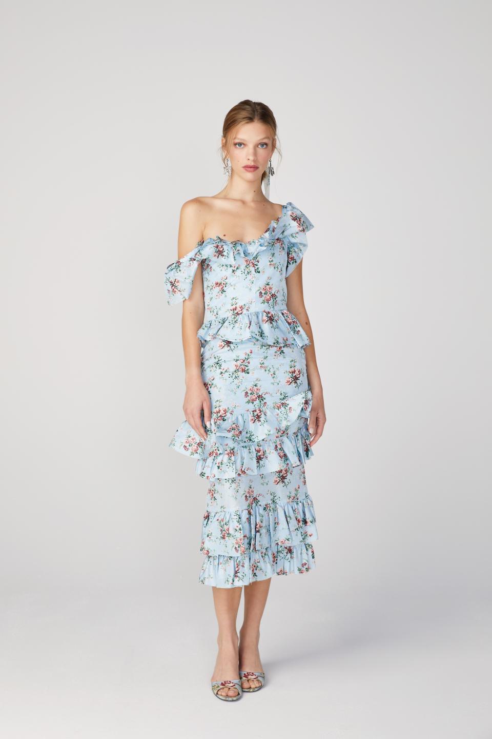 1) Daria Cocktail Dress in Light Blue Floral Taffeta