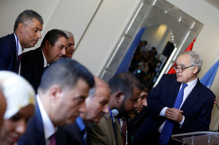 Ghassan Salame, U.N. Libya envoy, speaks during a meeting in Tunis, Tunisia September 26, 2017. REUTERS/Zoubeir Souissi