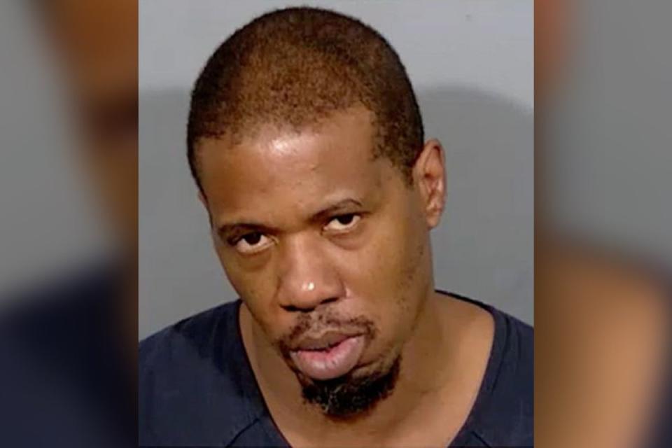 Myron Bullie (pictured) is accused of leaving a customer with life-threatening injuries after attacking him with a baseball bat (Las Vegas Metropolitan Police Department)