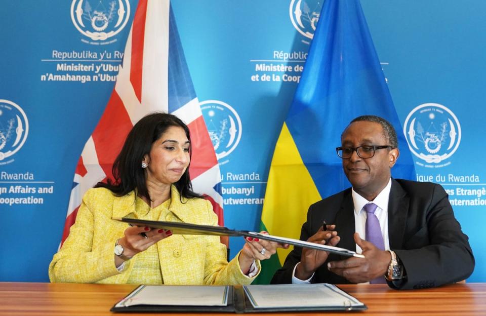 Suella Braverman has signed an extension of the Rwanda deal, which the government claims will deter small boat crossings (PA)