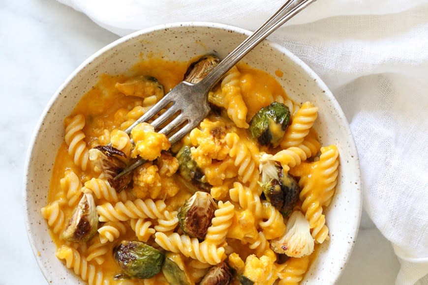 Pumpkin Mac and Cheese With Roasted Vegetables from SkinnyTaste