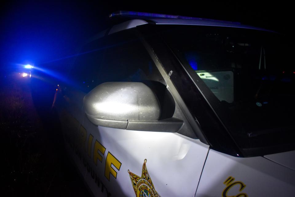 At least six patrol vehicles were damaged by bullets after a Miramar Beach armed robbery suspect opened fire at deputies during a pursuit Saturday morning. No deputies or troopers were injured.