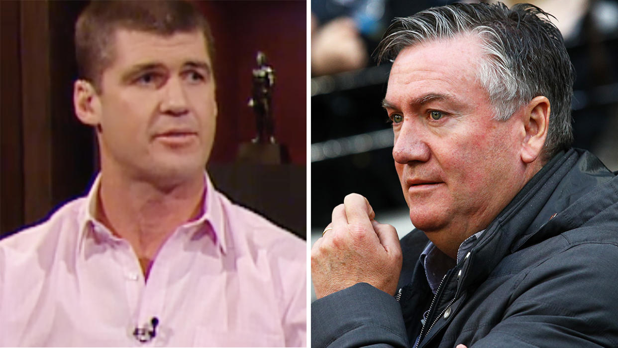 A 50-50 split image shows Jonathon Brown on the left and Eddie McGuire on the right.