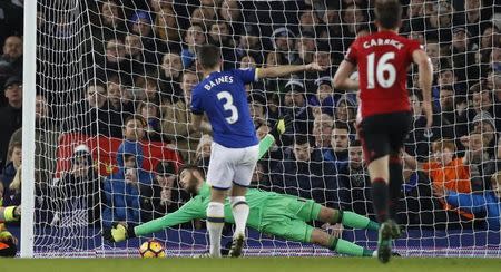 Football Soccer Britain - Everton v Manchester United - Premier League - Goodison Park - 4/12/16 Everton's Leighton Baines scores their first goal from the penalty spot Action Images via Reuters / Carl Recine Livepic