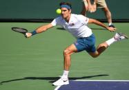 Mar 15, 2019; Indian Wells, CA, USA; Roger Federer (SUI) during his semi final match against Hubert Hurkacz (not pictured) in the BNP Paribas Open at the Indian Wells Tennis Garden. Mandatory Credit: Jayne Kamin-Oncea-USA TODAY Sports