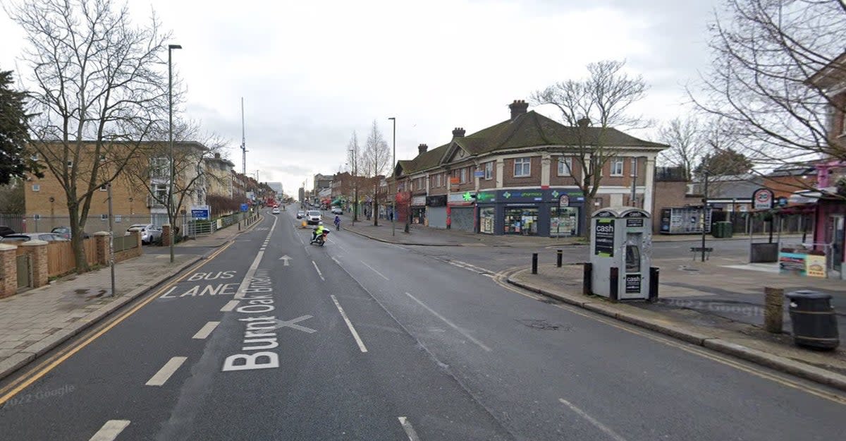 A section of Burnt Oak Broadway in Edgware, north London, where a woman was stabbed to death on 09/05/2024 (Google)