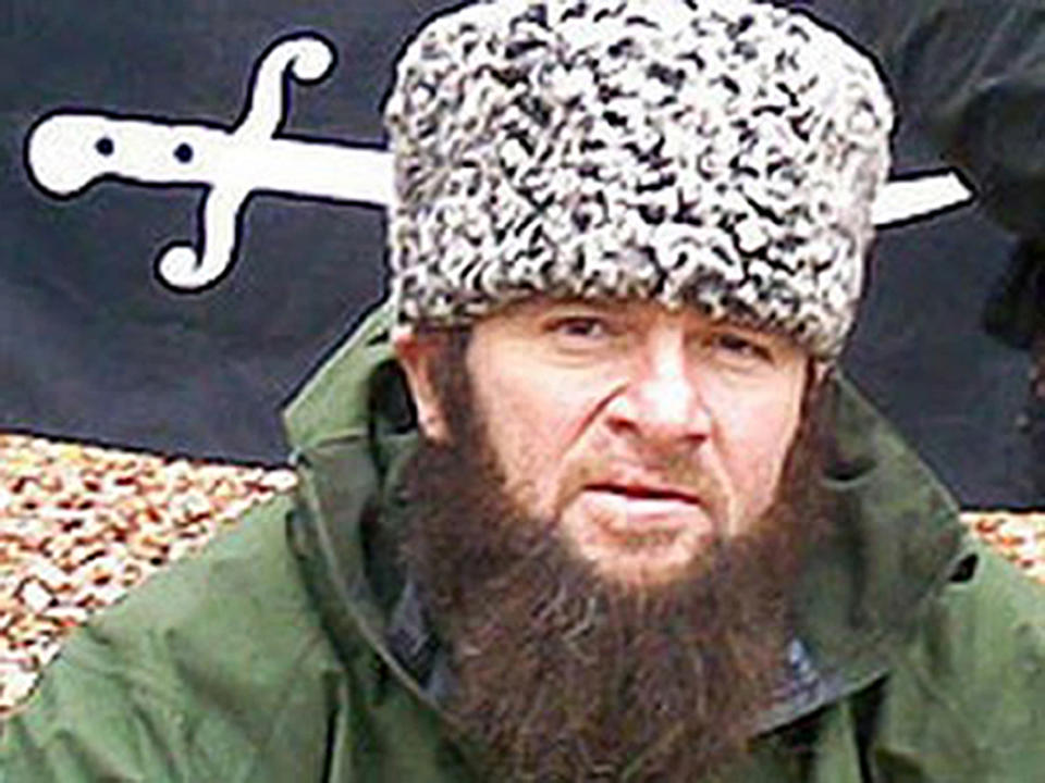 FILE - In this screen shot taken in Moscow, Wednesday, Dec. 2, 2009 off a computer screen showing an undated photo of a man identified as Chechen separatist leader Doku Umarov, posted on the Kavkazcenter.com site. An Islamic militant group in Russia's North Caucasus is reporting the death of its leader, who had threatened to attack Sochi Olympics and was one of Russia's most wanted men. The death of Chechen warlord Doku Umarov has been reported previously, but this appears to be the first time by the organization he headed. (AP Photo/Kavkazcenter.com, file)