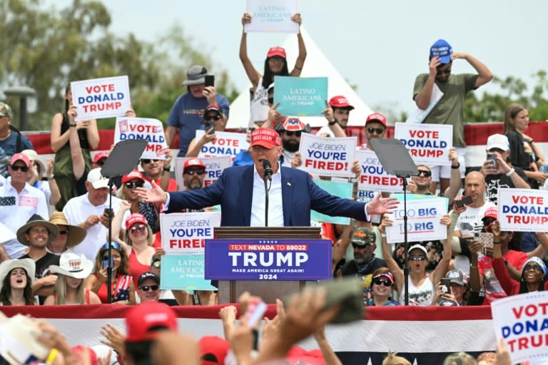 Donald Trump en meeting à Las Vegas (Nevada), le 9 juin 2024 (Jim WATSON)