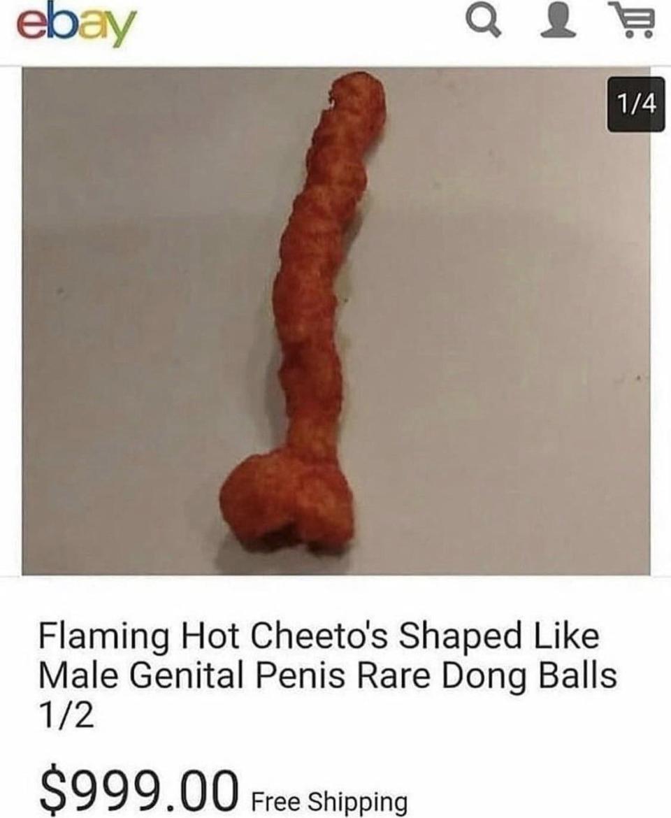 Cheeto "shaped like male genital penis rare dong balls" selling for $999, with free shipping