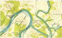 Pre-Oak Ridge topographical map of Kennedy Bend.