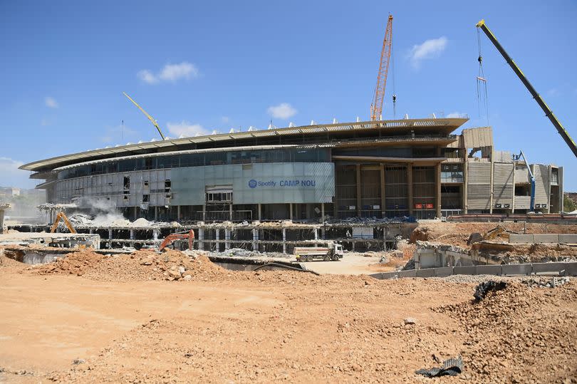 Picture shows ongoing construction works to build the new Camp Nou stadium in Barcelona on August 9, 2023.