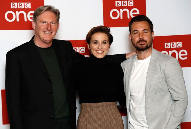 Line Of Duty stars Adrian Dunbar, Vicky McClure and Martin Compston pictured in 2019 (Photo: John Phillips via Getty Images)