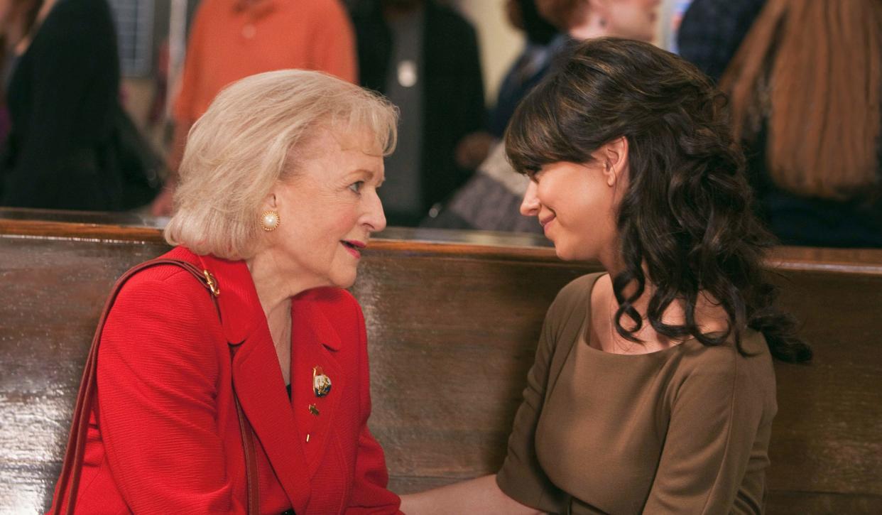 Betty White and Jennifer Love Hewitt in "The Lost Valentine" which will air on the Hallmark Channel on Betty White's 100th birthday.