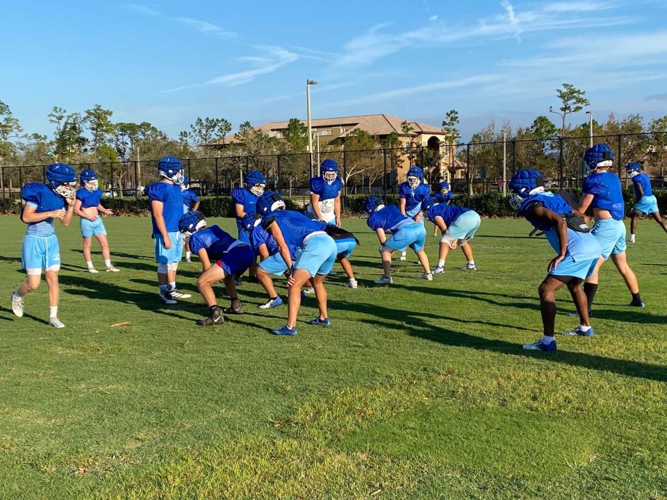 The Canterbury football team practiced on Tuesday morning in preparation for playing Community School of Naples on Friday.