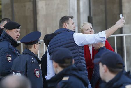 Russian opposition leader Alexei Navalny attends a protests against decision by authorities to demolish soviet five-storey houses in Moscow, Russia, May 14, 2017. REUTERS/Sergei Karpukhin