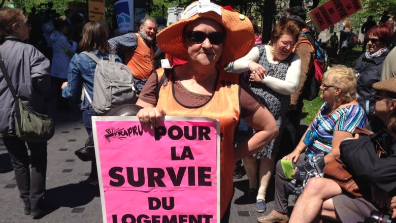 Montreal housing activists FRAPRU protest Denis Lebel event