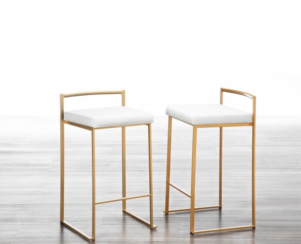 White and Gold Upholstered Bar Stools